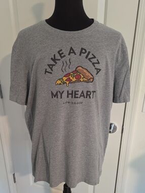 Life Is Good Gray Short-Sleeve 'Take a Pizza My Heart' Graphic Tee